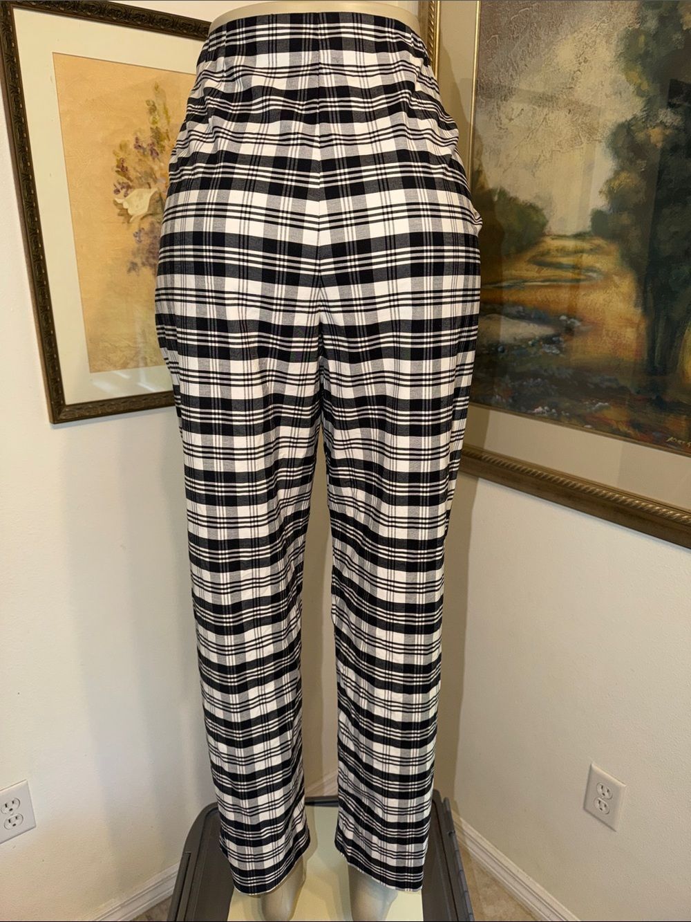 PANTS - TALBOTS Black & White Plaid Side Zip Cotton Pants Size 14 - Picture 9 of 11